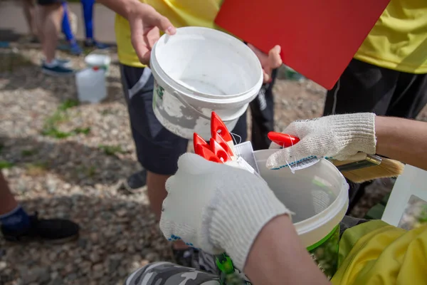 Boya ve fırçala. Bahçede resim yapmak.. 