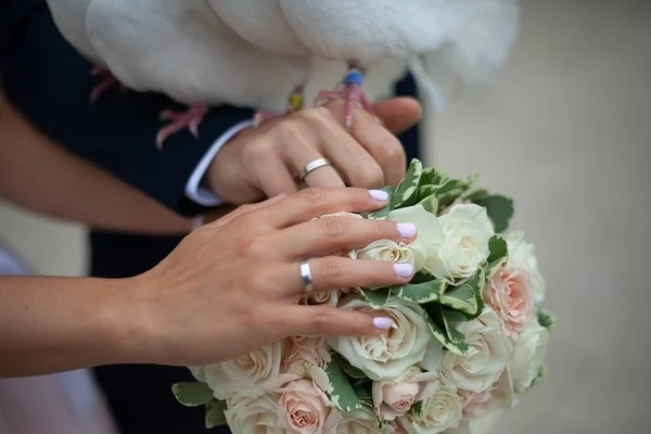 A friss házasok gyűrűt viseltek.. — Stock Fotó
