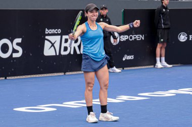 Sao Paulo (SP), 6 Eylül 2025 - Brezilyalı Grana Pedretti ile Arjantinli Victoria Bosio arasındaki maç, Sao Paulo 'daki SP Açık' ta, 6-14 Eylül tarihleri arasında Villa-Lobos Park 'ta gerçekleşmiştir. (leco viana\ yeni2)) 