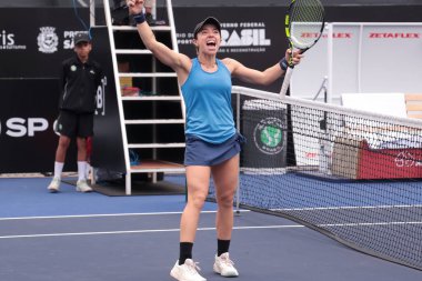 Sao Paulo (SP), 6 Eylül 2025 - Brezilyalı Grana Pedretti ile Arjantinli Victoria Bosio arasındaki maç, Sao Paulo 'daki SP Açık' ta, 6-14 Eylül tarihleri arasında Villa-Lobos Park 'ta gerçekleşmiştir. (leco viana\ yeni2)) 