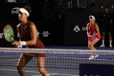 Sao Paulo (SP), 8 Eylül 2025 - Brezilyalı oyuncular Ana Candiotto ve Beatriz Haddad, Sao Paulo 'daki SP Open' da Ingrid Martins ve Laura Pigossi arasındaki ikili maç. (leco viana\ yeni2))    