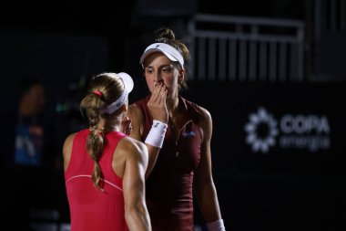 Sao Paulo (SP), 8 Eylül 2025 - Brezilyalı oyuncular Ana Candiotto ve Beatriz Haddad, Sao Paulo 'daki SP Open' da Ingrid Martins ve Laura Pigossi arasındaki ikili maç. (leco viana\ yeni2))    