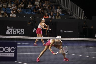 Sao Paulo (SP), 8 Eylül 2025 - Brezilyalı oyuncular Ana Candiotto ve Beatriz Haddad, Sao Paulo 'daki SP Open' da Ingrid Martins ve Laura Pigossi arasındaki ikili maç. (leco viana\ yeni2))    