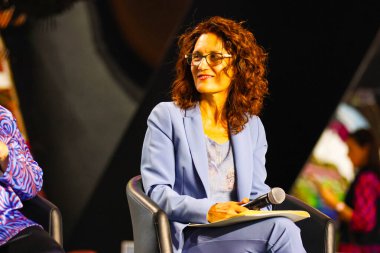 Milan (İtalya), 09 / 09 / 2025 - Micam 2025 'te Alice Marcato, Giovanna Ceolini, Micam Başkanı Serena Musolesi' nin de katılımıyla 