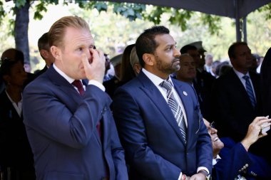 11 Eylül 2025, New York, ABD: (L-R) Andrew Giuliani, eski New York Belediye Başkanı ve FBI Başkanı Kash Patel 'in oğlu, 24. yıldönümü anma töreninde. (niyi fote\ theenews2)