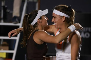 Sao Paulo (SP), 12 Eylül 2025 - Villa-Lobos Park 'ta düzenlenen SP Open' da Timea Babos (HUN) ve Luisa Stefani (BRA) ile Anna Rogers (USA) ve Janice Tjen (INA) arasındaki ikili maç. (leco viana\ yeni2))     