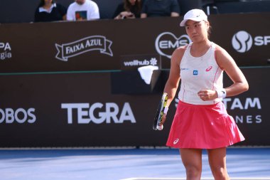 Sao Paulo (SP), 13 Eylül 2025 - Villa-Lobos Park 'ta oynanan SP Açık' ta Tiantsoa Rakotomanga Rajaonah (FRA) ile Janice Tjen (INA) karşılaşması. (leco viana\ yeni2))     