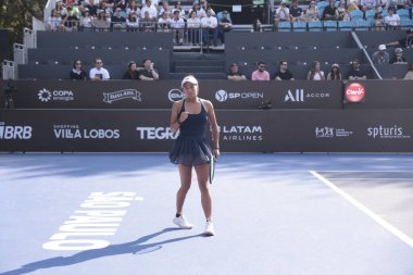 Sao Paulo (SP), 13 Eylül 2025 - Villa-Lobos Park 'ta oynanan SP Açık' ta Tiantsoa Rakotomanga Rajaonah (FRA) ile Janice Tjen (INA) karşılaşması. (leco viana\ yeni2))     