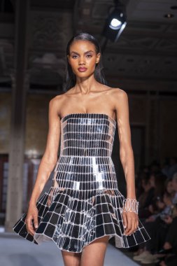 16 Eylül 2025, New York, New York, ABD: Chisom Okeke Precious, New York Moda Haftası 2026 baharında Pamella Roland defilesi için podyumda yürüyor. (M10 'lar\ yeni 2ler))