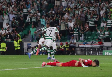 Lizbon (PT) 09 / 18 / 2025 - Maç / Sporting vs Kairat - Futbolcu Geovany Quenda, Jose Alvalade stadyumunda oynanan UEFA Şampiyonlar Ligi için geçerli olan Sporting CP ve FC Kairat arasındaki maçta golünü kutluyor. (Raphael melo\ yeni2))