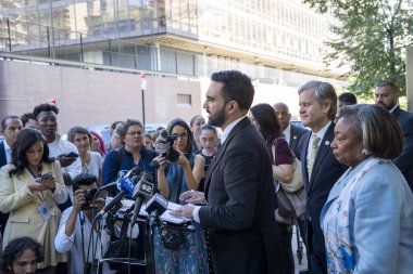 NYC Mayoral Candidate Mamdani Receives Endorsement From NYS Senate Majority Leader Stewart-Cousins. September 10, 2025, New York, New York, USA: Democratic New York City mayoral candidate Zohran Mamdani speaks