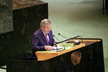 Filistin Sorununun Barışçıl Çözümlenmesi ve İki Devletin Çözümünün Uygulanması İçin Üst Düzey Uluslararası Konferans. 22 Eylül 2025, New York, ABD: Juan Ramon de la Fuente, Meksika Dışişleri Bakanı