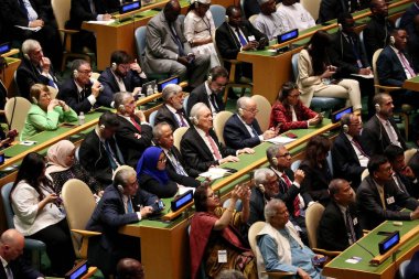 UNGA 80 Genel Kurul Müzakeresi. 23 Eylül 2025, New York, ABD: (C-R) Brezilya Adalet Bakanı, Ricardo Lewandowski, Mauro Vieira, Brezilya Dışişleri Bakanı, Brezilya First Lady, Janja (niyi fote / thews2)