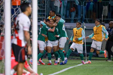 Sao Paulo (SP), 09 / 24 / 2025 Palmeiras 'lı Vitor Roque, Copa Libertadores (leco viana / thews2) çeyrek finalinin ikinci ayağı için geçerli olan Palmeiras (BRA) ve River Plate (ARG) arasındaki maçtaki golünü kutluyor.)