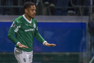 Sao Paulo (SP), 09 / 24 / 2025 Palmeiras 'lı Vitor Roque, Copa Libertadores (leco viana / thews2) çeyrek finalinin ikinci ayağı için geçerli olan Palmeiras (BRA) ve River Plate (ARG) arasındaki maçtaki golünü kutluyor.)