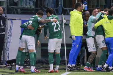 Sao Paulo (SP), 9 / 24 / 2025 Palmeiras 'lı Flaco Lopez, Copa Libertadores' in (leco viana / thenews2) ikinci ayağı için geçerli olan River Plate (ARG) maçındaki golünü kutluyor.)