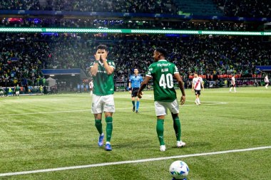 Sao Paulo (SP), 9 / 24 / 2025 Palmeiras 'lı Flaco Lopez, Copa Libertadores' in (leco viana / thenews2) ikinci ayağı için geçerli olan River Plate (ARG) maçında ikinci golünü atıyor.)