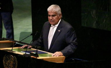 24 Eylül 2025, New York, ABD: Panama Başkanı Jose Raul Mulino Quintero, New York 'taki BM genel merkezinde gerçekleşen UNGA 80 Genel Kurul Toplantısında konuşma yaptı (niyi fote / thews2)