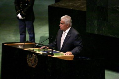 24 Eylül 2025, New York, ABD: Panama Başkanı Jose Raul Mulino Quintero, New York 'taki BM genel merkezinde gerçekleşen UNGA 80 Genel Kurul Toplantısında konuşma yaptı (niyi fote / thews2)