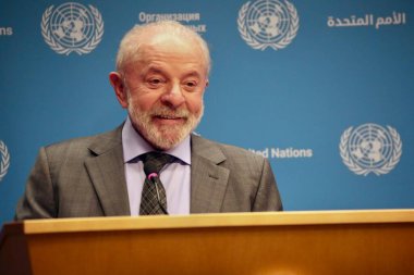 Brezilya Cumhurbaşkanı Lula ile BM 'de basın toplantısı. 24 Eylül 2025, New York, ABD: Birleşmiş Milletler Genel Merkezi 'nde UNGA 80 sırasında Brezilya Cumhurbaşkanı Luiz Inacio Lula da Silva ile Basın Brifingi. (niyi fote / the new ws2)