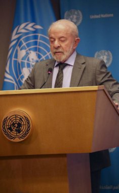 Brezilya Cumhurbaşkanı Lula ile BM 'de basın toplantısı. 24 Eylül 2025, New York, ABD: Birleşmiş Milletler Genel Merkezi 'nde UNGA 80 sırasında Brezilya Cumhurbaşkanı Luiz Inacio Lula da Silva ile Basın Brifingi. (niyi fote / the new ws2)