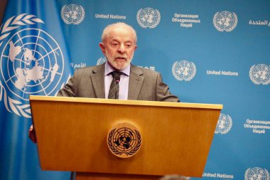 Brezilya Cumhurbaşkanı Lula ile BM 'de basın toplantısı. 24 Eylül 2025, New York, ABD: Birleşmiş Milletler Genel Merkezi 'nde UNGA 80 sırasında Brezilya Cumhurbaşkanı Luiz Inacio Lula da Silva ile Basın Brifingi. (niyi fote / the new ws2)