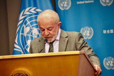 Brezilya Cumhurbaşkanı Lula ile BM 'de basın toplantısı. 24 Eylül 2025, New York, ABD: Birleşmiş Milletler Genel Merkezi 'nde UNGA 80 sırasında Brezilya Cumhurbaşkanı Luiz Inacio Lula da Silva ile Basın Brifingi. (niyi fote / the new ws2)