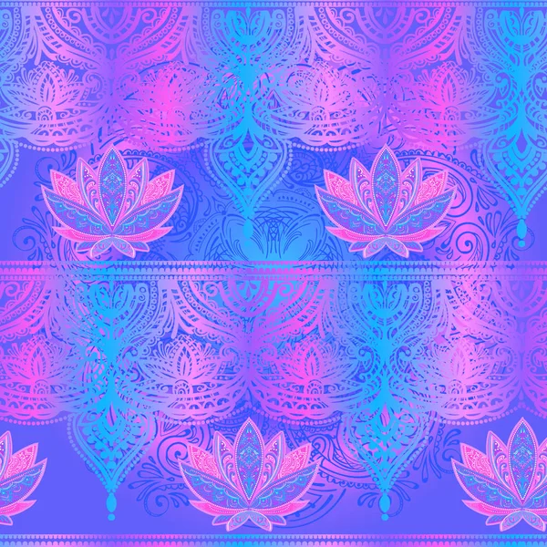 Lotus - the ornate pattern. Seamless background with ethnic Paisley and Mehendi elements. Arabic, Indian and Asian design.