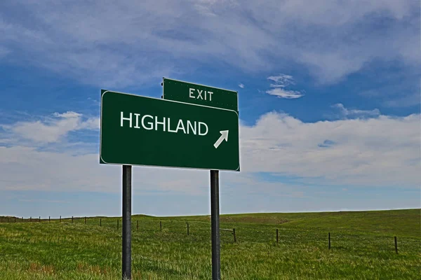 stock image HIGHLAND Green Board on The Sky Background