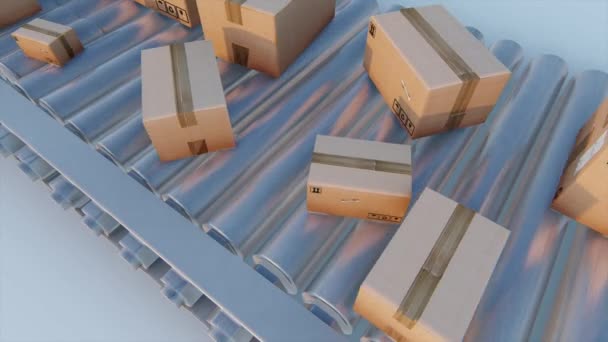 Cardboard Boxes Rollers Animation Seamless Loop — Stock Video