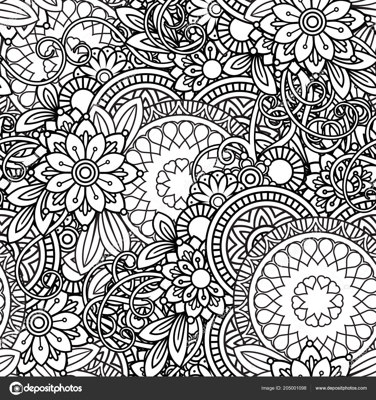 Hand Drawn Seamless Pattern Leaves Flowers Doodles Floral Ornament