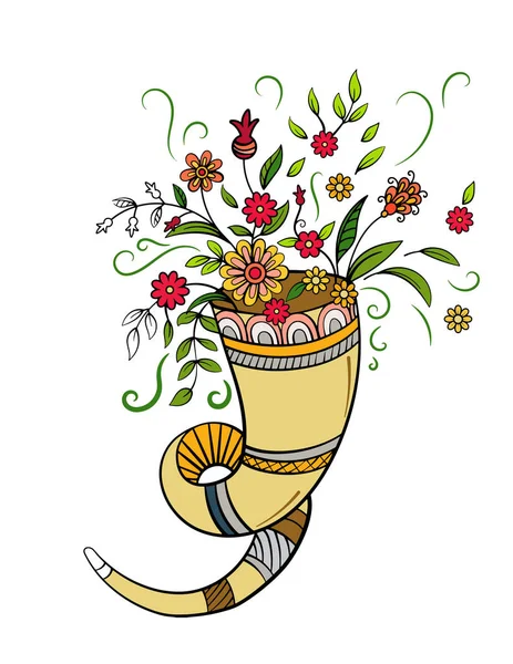 Otoño cornucopia con flores — Archivo Imágenes Vectoriales