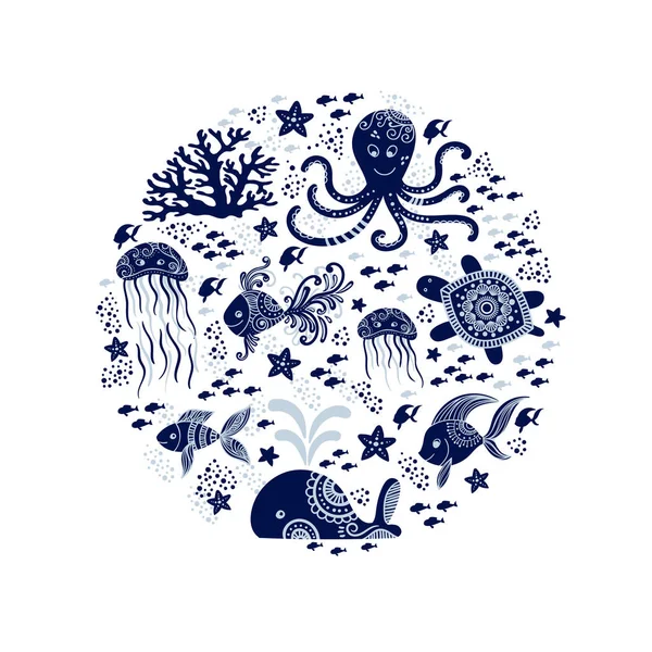 Мультяшные морские животные — стоковый вектор