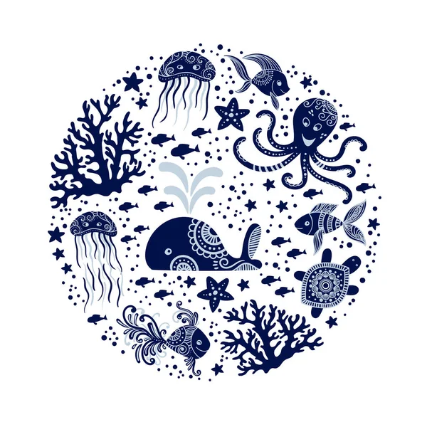Мультяшные морские животные — стоковый вектор