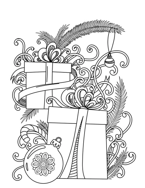 Christmas Coloring Page Adult Coloring Book Holiday Gifts Decore Hand — Stock Vector