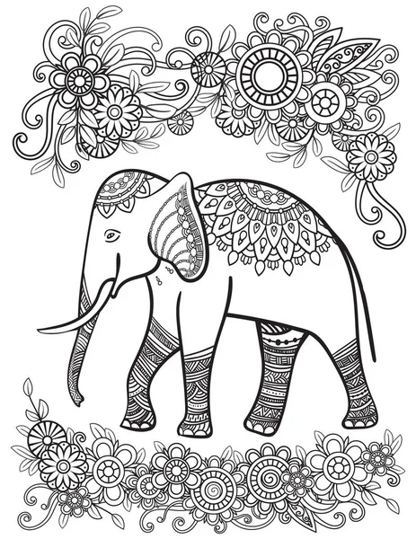 Página para colorear elefante etnico — Vector de stock