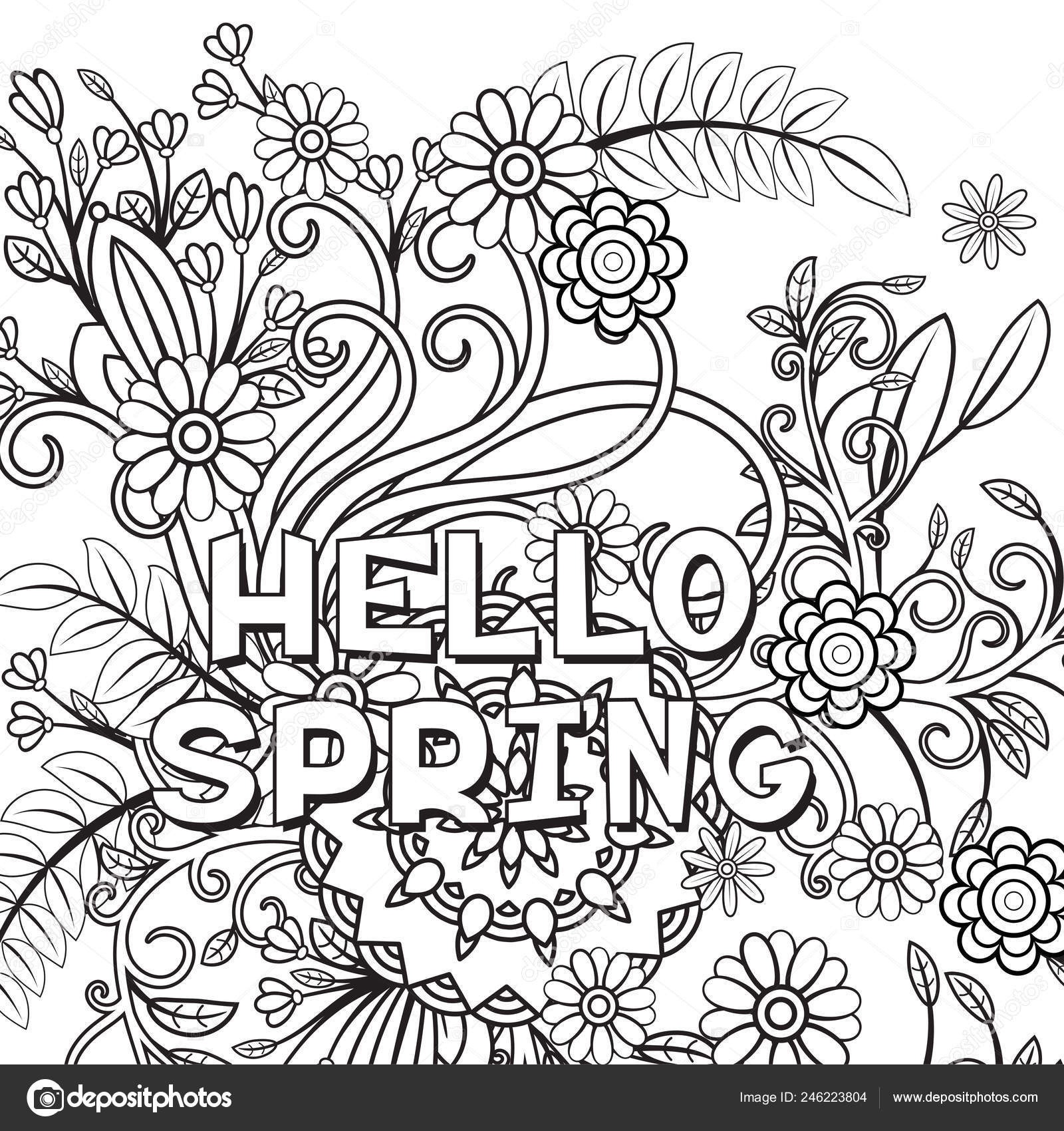 Hello spring coloring page ⬇ Vector Image by © elinorka | Vector Stock ...