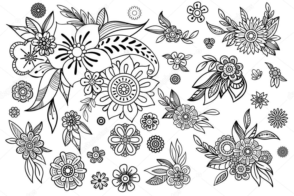 hand drawn leaves and flowers