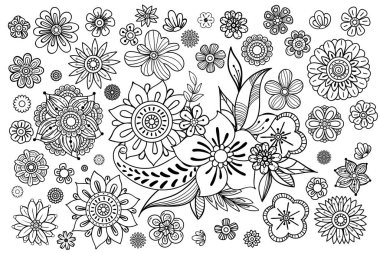 el çizilmiş yaprakları ve çiçekler