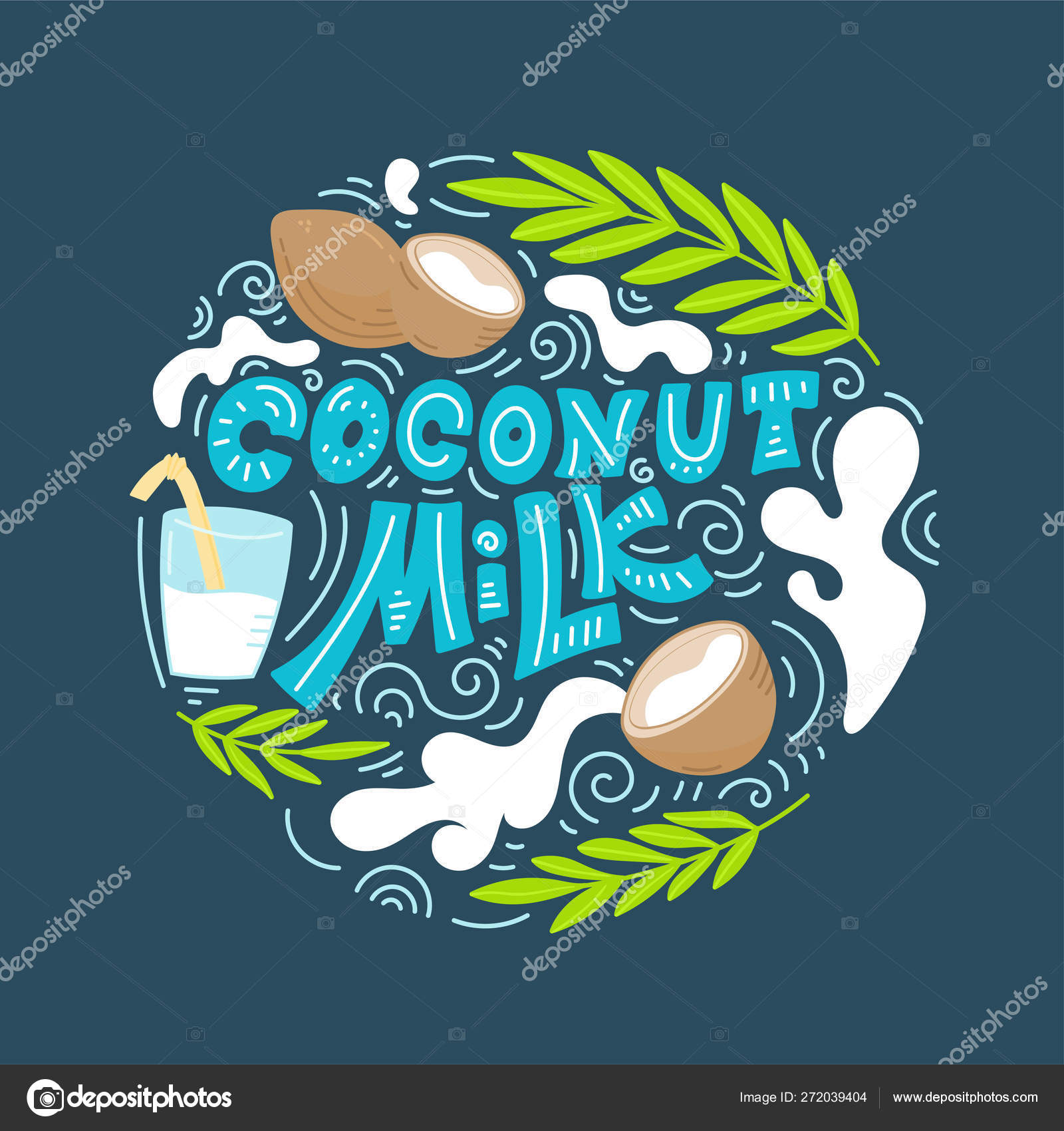 Leche de coco letras dibujadas a mano Vector de stock #272039404 de ...