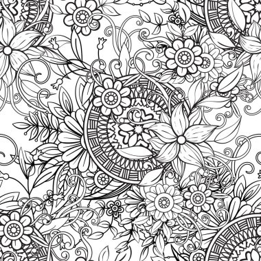 Çiçek deseni siyah beyaz