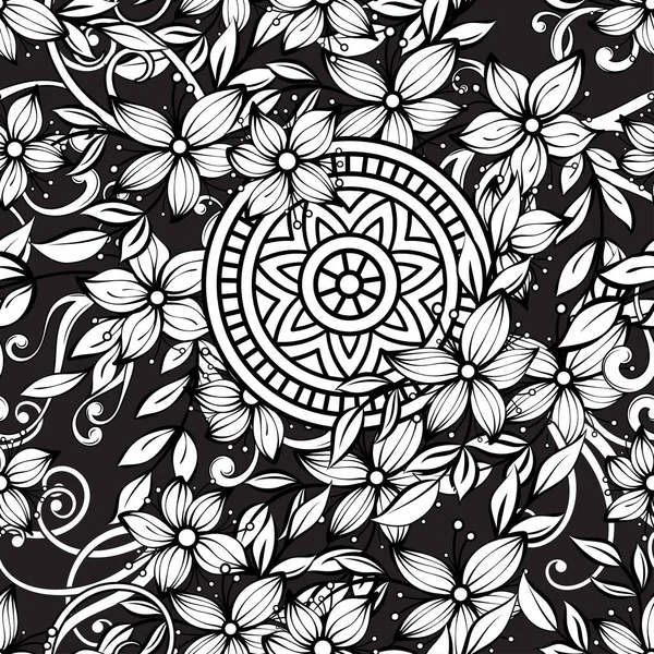 Квітковий візерунок в чорно-білому — стоковий вектор