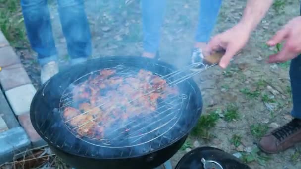 Shish kebab på naturen 01 — Stockvideo