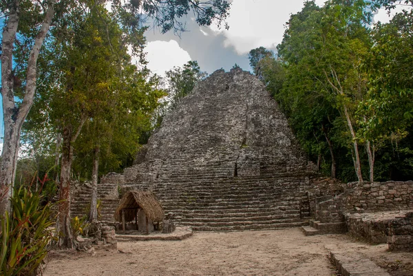 Jedním Působivých Kamenných Pyramid Coba Ruiny Starověkého Mayského Města Yucatán — Stock fotografie