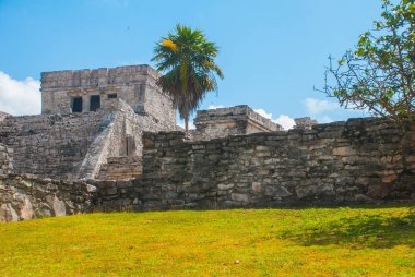 Tulum, Meksika, Yucatan: Antik Maya şehir kalıntıları Arkeoloji kompleksi.