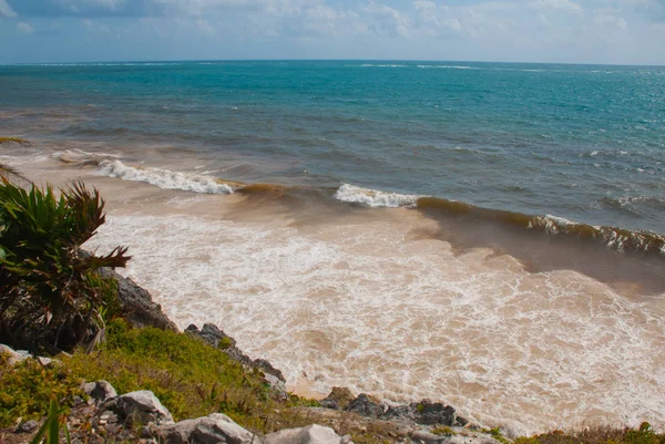 Luftaufnahme Der Karibik Tulum Mexico Einem Sonnigen Tag Yucatan — Stockfoto