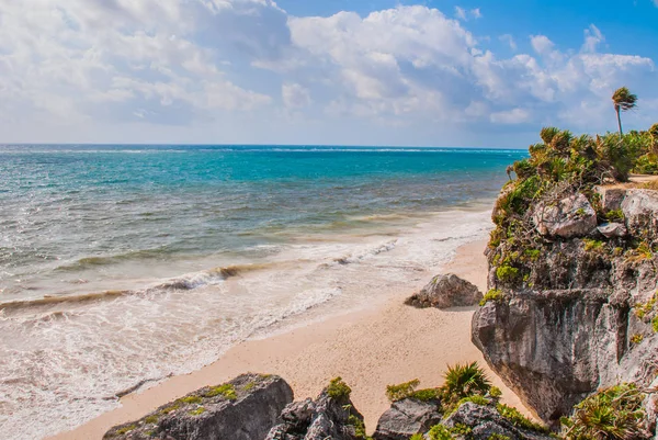 Aerial View Caribbean Sea Tulum Mexico Sunny Day Yucatan Riviera — Stock Photo, Image