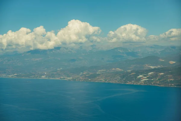 Vista Superior Desde Avión Hasta Paisaje Con Mar Península Alanya — Foto de Stock