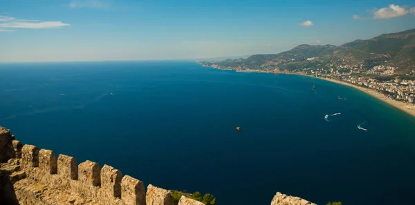 Vista Superior Fortaleza Alanya Praia Cleópatra Península Alanya Distrito Antalya — Fotografia de Stock