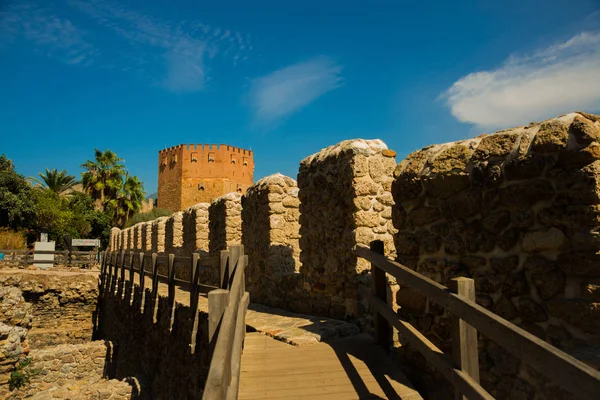 Kizil Kule tower. The red tower is an old landmark in the city Alanya, Antalya district Turkey Asia